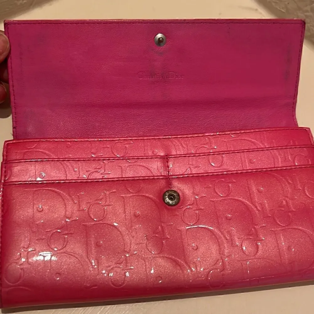 Dior Women's Ultimate Continental Long Wallet Red Patent Logo Embossed Trendy